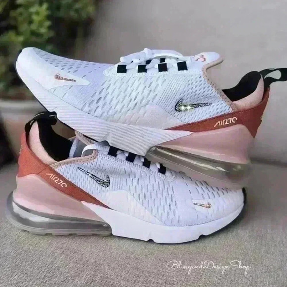Women's Bling Nike Air Max 270 White Pink Sneakers made with Swarovski Crystals - Picture 6 of 9